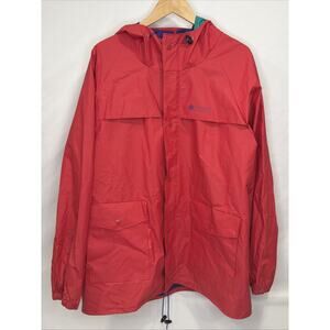 Vintage Columbia Jacket Mens XL Red Rain Coat Hooded Jacket PVC Waterproof